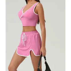 US Open Women's Patchwork Tennis Skirts with Shorts Tennis Top 1 set Sleeveless Drawstring Contrast Binding Breathable Tennis Golf Pickleball V Neck White Pink Dark Navy Tennis Clothing