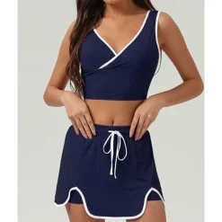 US Open Women's Patchwork Tennis Skirts with Shorts Tennis Top 1 set Sleeveless Drawstring Contrast Binding Breathable Tennis Golf Pickleball V Neck White Pink Dark Navy Tennis Clothing