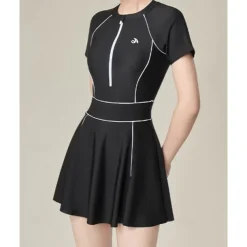 US Open Women's Patchwork Tennis Dress Short Sleeve Ruched Contrast Binding Breathable Tennis Pickleball Round Dress Black Green Tennis Clothing