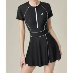 US Open Women's Patchwork Tennis Dress Short Sleeve Ruched Contrast Binding Breathable Tennis Pickleball Round Dress Black Green Tennis Clothing
