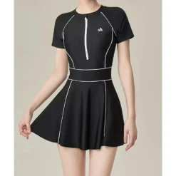 US Open Women's Patchwork Tennis Dress Short Sleeve Ruched Contrast Binding Breathable Tennis Pickleball Round Dress Black Green Tennis Clothing