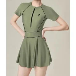 US Open Women's Patchwork Tennis Dress Short Sleeve Ruched Contrast Binding Breathable Tennis Pickleball Round Dress Black Green Tennis Clothing