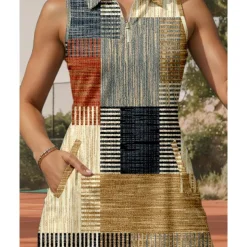 US Open Women's Plaid / Check Tennis Dress Sports Dress Sleeveless Print Breathable Tennis Golf Badminton Polo Collar Zip Collar Dress Khaki Tennis Clothing