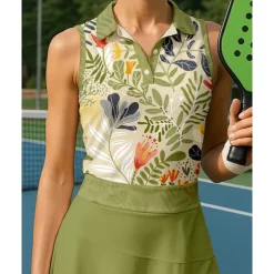 US Open Women's Plants Sport Shirt Sports Set Tennis Set Tennis Shirt 2 Pieces Sleeveless Print Breathable Tennis Golf Badminton Polo Collar Skirt Green Tennis Clothing