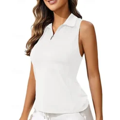 US Open Women's Solid Colored Workout Tank Top Sport Shirt Sports Tank Top Tank Top Sleeveless Zipper Quick Dry Tennis Golf Pickleball Zip Collar Tank Back Black White Pink Spandex Tennis Clothing