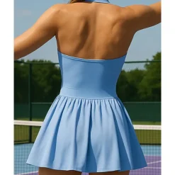 US Open Women's Solid Colored Tank Top Tennis Skirts with Shorts Sleeveless Pleated Quick Dry Breathable Tennis Pickleball Running Halter Neck Black White Blue Tennis Clothing