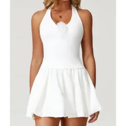 US Open Women's Solid Colored Tank Top Tennis Skirts with Shorts Sleeveless Pleated Quick Dry Breathable Tennis Pickleball Running Halter Neck Black White Blue Tennis Clothing