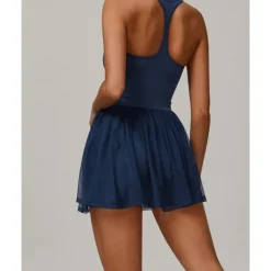 US Open Women's Solid Colored Tennis Dress with Built in Shorts and Bra Sports Dress Sleeveless Contrast Mesh Tennis Golf Pickleball U Neck Dress Black Cream Dark Navy Tennis Clothing