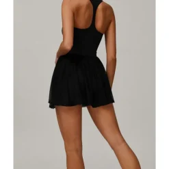 US Open Women's Solid Colored Tennis Dress with Built in Shorts and Bra Sports Dress Sleeveless Contrast Mesh Tennis Golf Pickleball U Neck Dress Black Cream Dark Navy Tennis Clothing