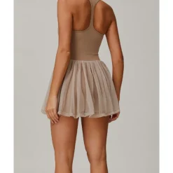 US Open Women's Solid Colored Tennis Dress with Built in Shorts and Bra Sports Dress Sleeveless Contrast Mesh Tennis Golf Pickleball U Neck Dress Black Cream Dark Navy Tennis Clothing