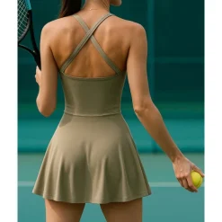 US Open Women's Solid Colored Tennis Dress with Built in Shorts and Bra Sports Dress 1PC Sleeveless Knot Front Backless Breathable Tennis Pickleball Strap Dress Black Dark Navy Purple Tennis Clothing