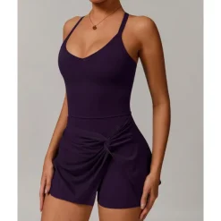 US Open Women's Solid Colored Tennis Dress with Built in Shorts and Bra Sports Dress 1PC Sleeveless Knot Front Backless Breathable Tennis Pickleball Strap Dress Black Dark Navy Purple Tennis Clothing