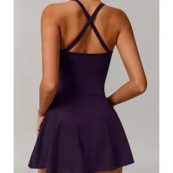 US Open Women's Solid Colored Tennis Dress with Built in Shorts and Bra Sports Dress 1PC Sleeveless Knot Front Backless Breathable Tennis Pickleball Strap Dress Black Dark Navy Purple Tennis Clothing