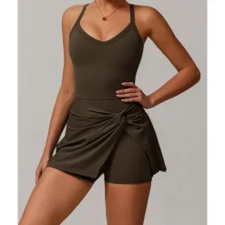 US Open Women's Solid Colored Tennis Dress with Built in Shorts and Bra Sports Dress 1PC Sleeveless Knot Front Backless Breathable Tennis Pickleball Strap Dress Black Dark Navy Purple Tennis Clothing