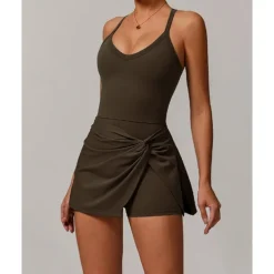 US Open Women's Solid Colored Tennis Dress with Built in Shorts and Bra Sports Dress 1PC Sleeveless Knot Front Backless Breathable Tennis Pickleball Strap Dress Black Dark Navy Purple Tennis Clothing