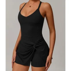 US Open Women's Solid Colored Tennis Dress with Built in Shorts and Bra Sports Dress 1PC Sleeveless Knot Front Backless Breathable Tennis Pickleball Strap Dress Black Dark Navy Purple Tennis Clothing