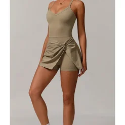 US Open Women's Solid Colored Tennis Dress with Built in Shorts and Bra Sports Dress 1PC Sleeveless Knot Front Backless Breathable Tennis Pickleball Strap Dress Black Dark Navy Purple Tennis Clothing