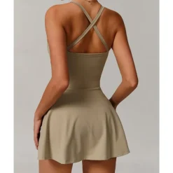 US Open Women's Solid Colored Tennis Dress with Built in Shorts and Bra Sports Dress 1PC Sleeveless Knot Front Backless Breathable Tennis Pickleball Strap Dress Black Dark Navy Purple Tennis Clothing