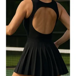 US Open Women's Solid Colored Tennis Dress with Built in Shorts and Bra Sports Dress 2 Pieces Sleeveless Pleated Pocket Tennis Golf Pickleball U Neck Black White Dark Navy Tennis Clothing