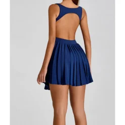 US Open Women's Solid Colored Tennis Dress with Built in Shorts and Bra Sports Dress 2 Pieces Sleeveless Pleated Pocket Tennis Golf Pickleball U Neck Black White Dark Navy Tennis Clothing