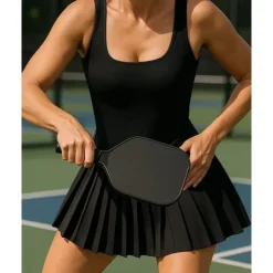 US Open Women's Solid Colored Tennis Dress with Built in Shorts and Bra Sports Dress 2 Pieces Sleeveless Pleated Pocket Tennis Golf Pickleball U Neck Black White Dark Navy Tennis Clothing