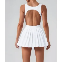 US Open Women's Solid Colored Tennis Dress with Built in Shorts and Bra Sports Dress 2 Pieces Sleeveless Pleated Pocket Tennis Golf Pickleball U Neck Black White Dark Navy Tennis Clothing