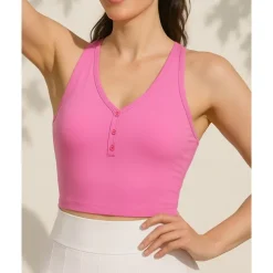 US Open Women's Solid Colored Tennis Bra Sleeveless Buttons Breathable Tennis Pickleball Yoga V Neck Crisscross Back Black Pink Cream Tennis Clothing