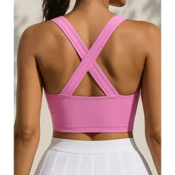 US Open Women's Solid Colored Tennis Bra Sleeveless Buttons Breathable Tennis Pickleball Yoga V Neck Crisscross Back Black Pink Cream Tennis Clothing
