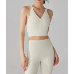 US Open Women's Solid Colored Tennis Bra Sleeveless Buttons Breathable Tennis Pickleball Yoga V Neck Crisscross Back Black Pink Cream Tennis Clothing