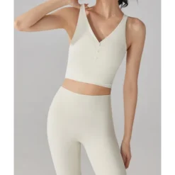 US Open Women's Solid Colored Tennis Bra Sleeveless Buttons Breathable Tennis Pickleball Yoga V Neck Crisscross Back Black Pink Cream Tennis Clothing