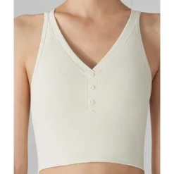 US Open Women's Solid Colored Tennis Bra Sleeveless Buttons Breathable Tennis Pickleball Yoga V Neck Crisscross Back Black Pink Cream Tennis Clothing