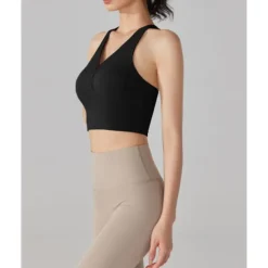 US Open Women's Solid Colored Tennis Bra Sleeveless Buttons Breathable Tennis Pickleball Yoga V Neck Crisscross Back Black Pink Cream Tennis Clothing