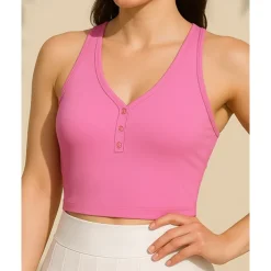 US Open Women's Solid Colored Tennis Bra Sleeveless Buttons Breathable Tennis Pickleball Yoga V Neck Crisscross Back Black Pink Cream Tennis Clothing