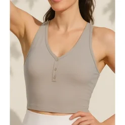 US Open Women's Solid Colored Tennis Bra Sleeveless Buttons Breathable Tennis Pickleball Yoga V Neck Crisscross Back Black Pink Cream Tennis Clothing