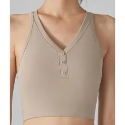 US Open Women's Solid Colored Tennis Bra Sleeveless Buttons Breathable Tennis Pickleball Yoga V Neck Crisscross Back Black Pink Cream Tennis Clothing