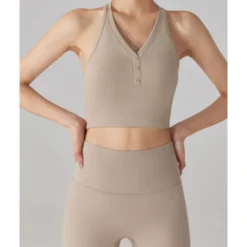 US Open Women's Solid Colored Tennis Bra Sleeveless Buttons Breathable Tennis Pickleball Yoga V Neck Crisscross Back Black Pink Cream Tennis Clothing