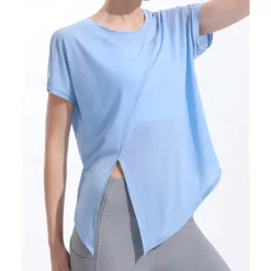 US Open Women's Solid Colored Tennis Tee Short Sleeve Split Quick Dry Breathable Tennis Pickleball Yoga Round Neck Top Yellow Pink Blue Tennis Clothing