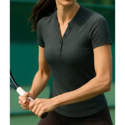 US Open Women's Solid Colored Tennis Tops Short Sleeve Buttons Moisture Wicking Tennis Pickleball V Neck Top Black White Blue Tennis Clothing