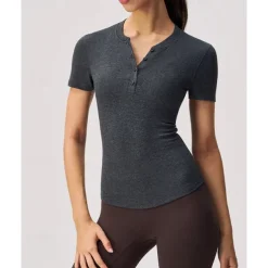 US Open Women's Solid Colored Tennis Tops Short Sleeve Buttons Moisture Wicking Tennis Pickleball V Neck Top Black White Blue Tennis Clothing