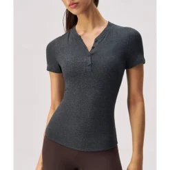 US Open Women's Solid Colored Tennis Tops Short Sleeve Buttons Moisture Wicking Tennis Pickleball V Neck Top Black White Blue Tennis Clothing