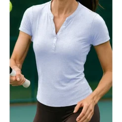 US Open Women's Solid Colored Tennis Tops Short Sleeve Buttons Moisture Wicking Tennis Pickleball V Neck Top Black White Blue Tennis Clothing