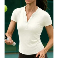 US Open Women's Solid Colored Tennis Tops Short Sleeve Buttons Moisture Wicking Tennis Pickleball V Neck Top Black White Blue Tennis Clothing