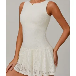 US Open Women's Solid Colored Tennis Dress with Built in Shorts and Bra Sports Dress Sleeveless Lace Breathable Tennis Pickleball Round Neck Dress Black White Sky Blue Lace Tennis Clothing