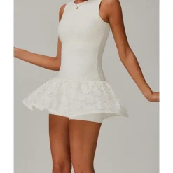 US Open Women's Solid Colored Tennis Dress with Built in Shorts and Bra Sports Dress Sleeveless Lace Breathable Tennis Pickleball Round Neck Dress Black White Sky Blue Lace Tennis Clothing