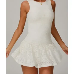 US Open Women's Solid Colored Tennis Dress with Built in Shorts and Bra Sports Dress Sleeveless Lace Breathable Tennis Pickleball Round Neck Dress Black White Sky Blue Lace Tennis Clothing