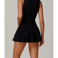 US Open Women's Solid Colored Tennis Dress with Built in Shorts and Bra Sports Dress Sleeveless Lace Breathable Tennis Pickleball Round Neck Dress Black White Sky Blue Lace Tennis Clothing