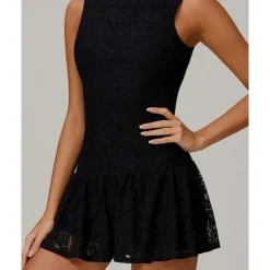 US Open Women's Solid Colored Tennis Dress with Built in Shorts and Bra Sports Dress Sleeveless Lace Breathable Tennis Pickleball Round Neck Dress Black White Sky Blue Lace Tennis Clothing