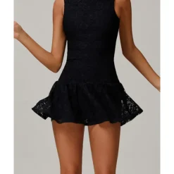 US Open Women's Solid Colored Tennis Dress with Built in Shorts and Bra Sports Dress Sleeveless Lace Breathable Tennis Pickleball Round Neck Dress Black White Sky Blue Lace Tennis Clothing