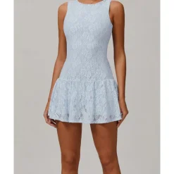 US Open Women's Solid Colored Tennis Dress with Built in Shorts and Bra Sports Dress Sleeveless Lace Breathable Tennis Pickleball Round Neck Dress Black White Sky Blue Lace Tennis Clothing