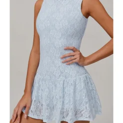 US Open Women's Solid Colored Tennis Dress with Built in Shorts and Bra Sports Dress Sleeveless Lace Breathable Tennis Pickleball Round Neck Dress Black White Sky Blue Lace Tennis Clothing